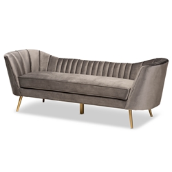 Baxton Studio Kailyn Glam and Luxe Grey Velvet Fabric Upholstered and Gold Finished Sofa